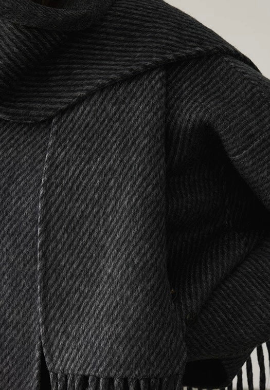 Wool Coat with Removable Scarf (Charcoal)