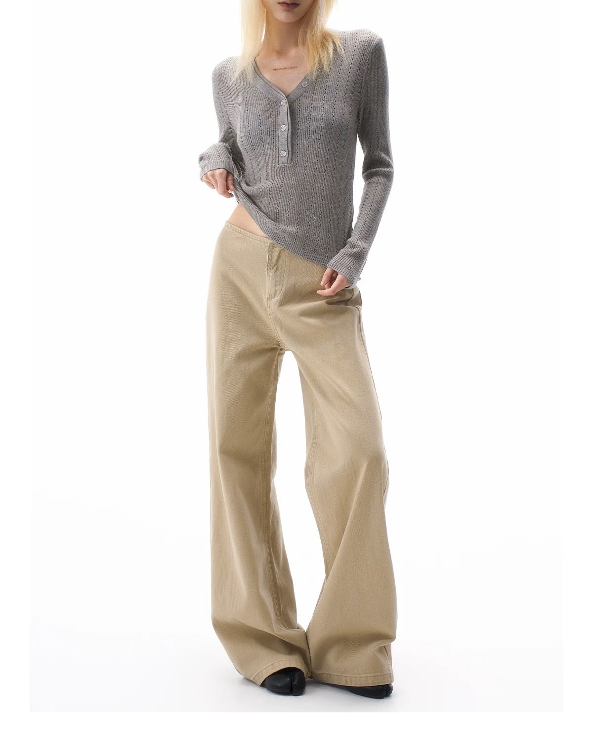 High-rise wide-leg jeans in beige