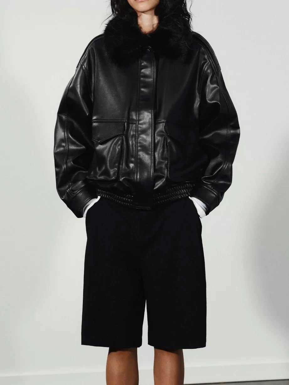 JACKET WITH DETACHABLE FAUX FUR COLLAR