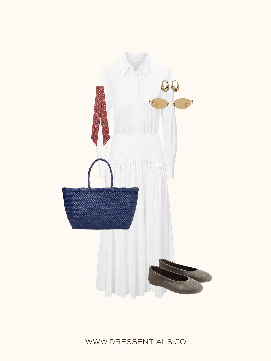 Poplin Cotton Maxi Dress with Long Sleeves