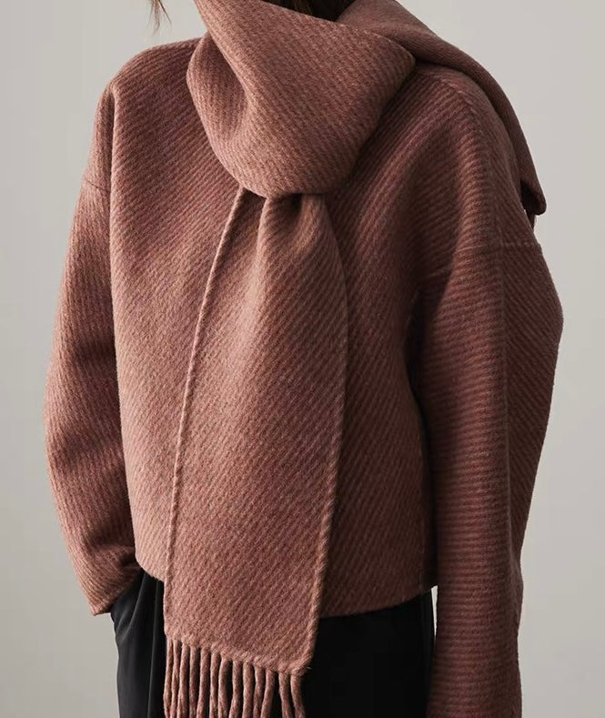 Wool Coat with Removable Scarf (Rose)