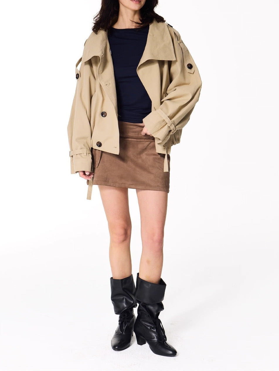 Gathered Trench Jacket in Beige