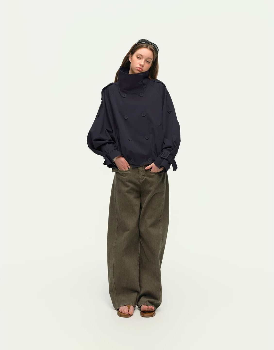 Short Trench Coat in Navy Blue