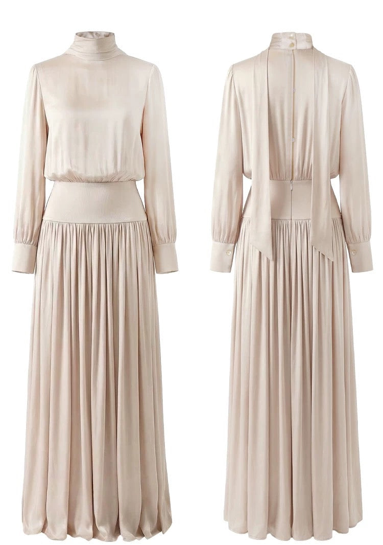 Champagne Pleated Maxi Dress