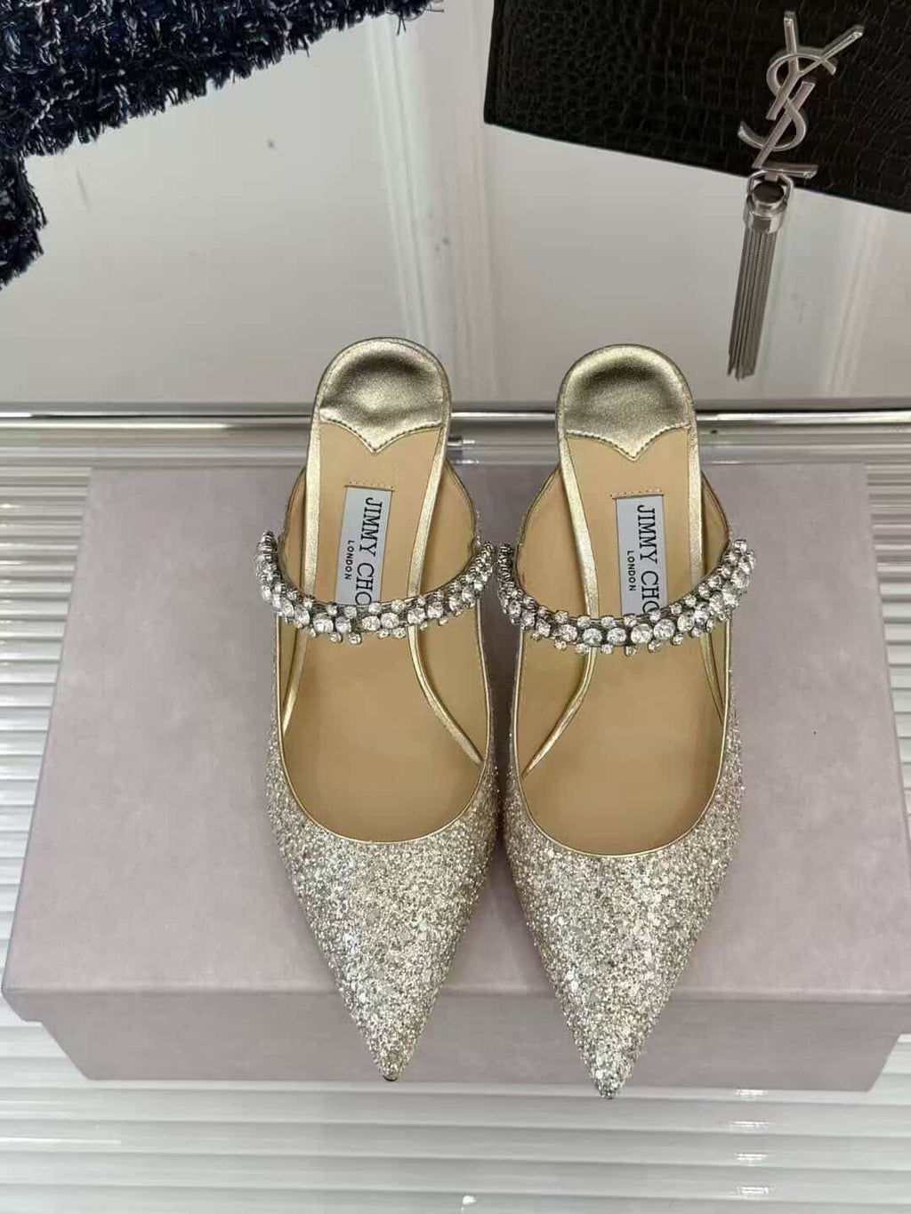 Sand Glitter Heels in Champagne (Immediate)