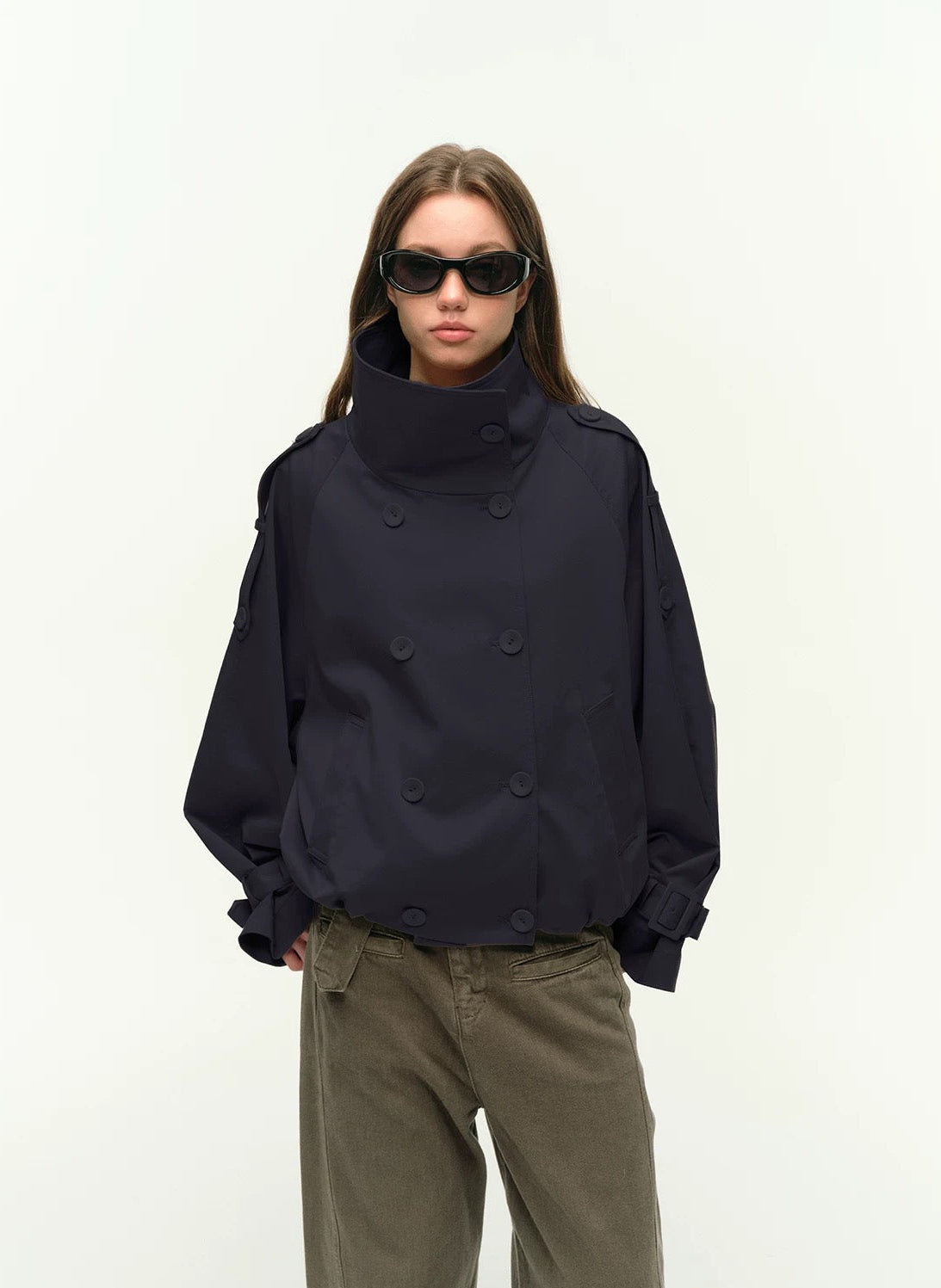 Short Trench Coat in Navy Blue
