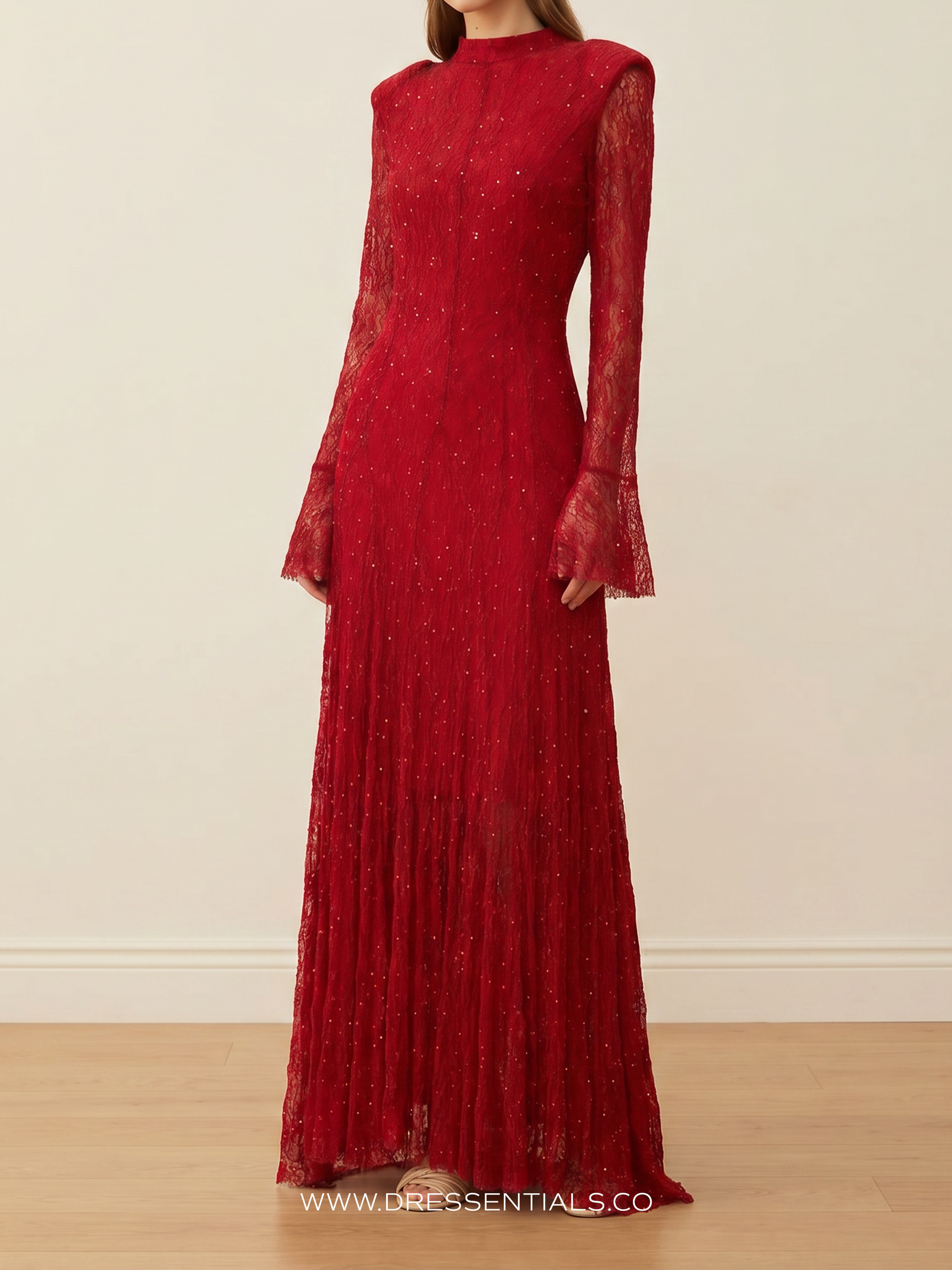 Embellished Lace Dress in Red