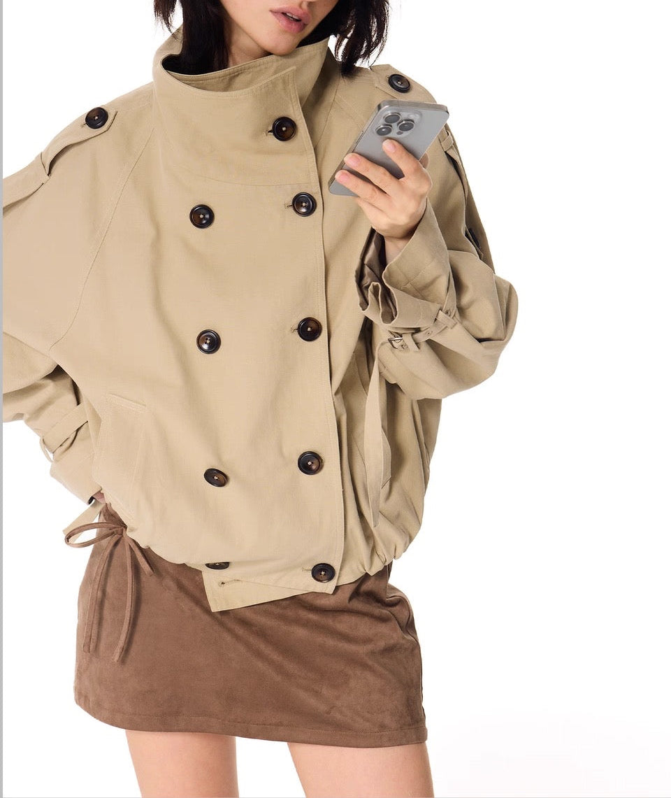 Gathered Trench Jacket in Beige