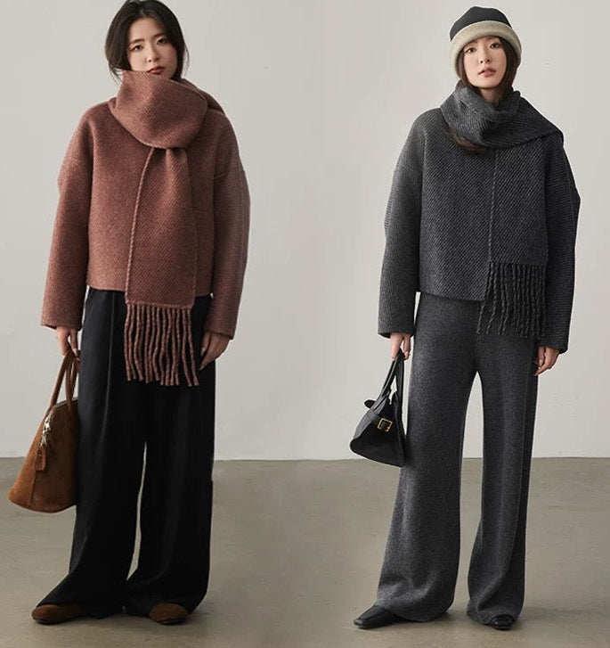 Wool Coat with Removable Scarf (Rose)