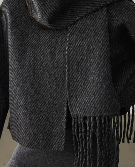 Wool Coat with Removable Scarf (Charcoal)