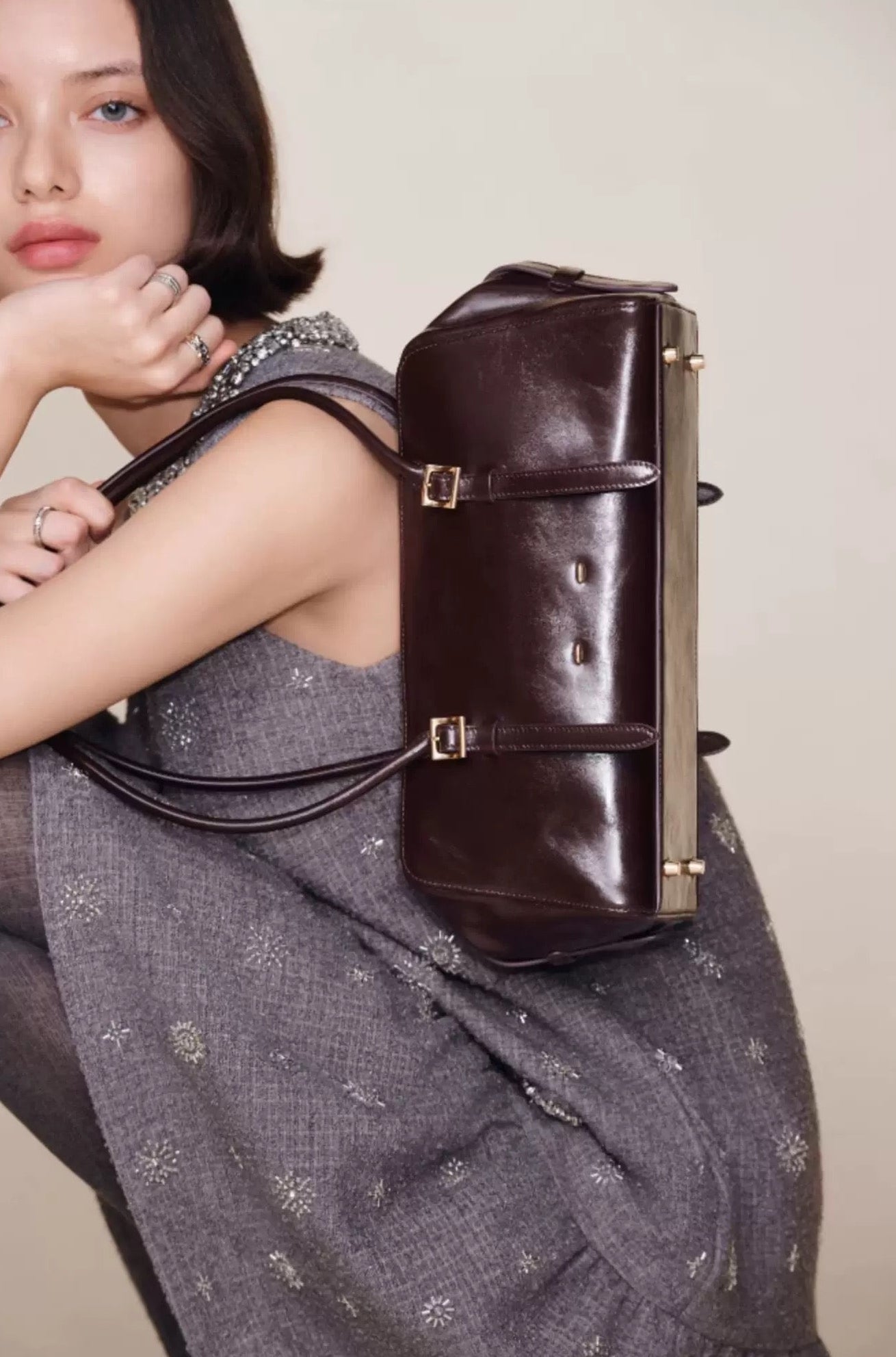 Shoulder Baguette in Coffee color