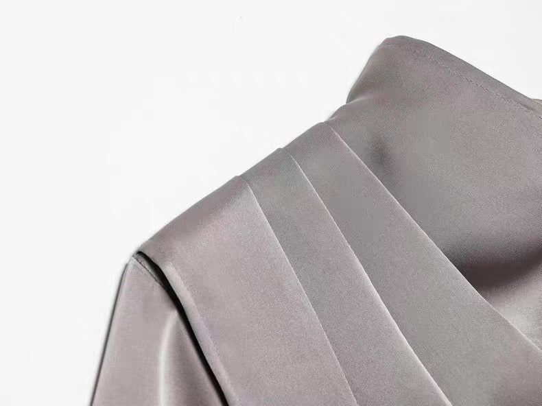 Satin Blouse with Drapes in Grey