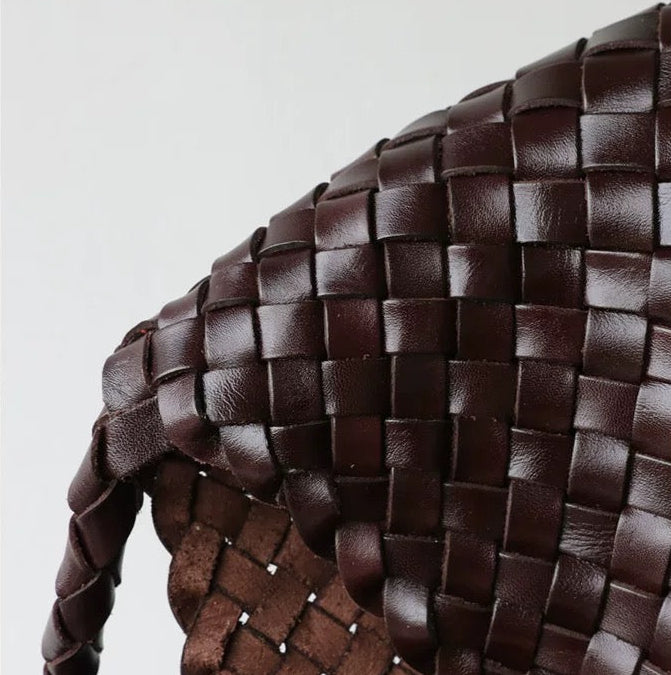 Woven Shoulder Bag in Dark Brown