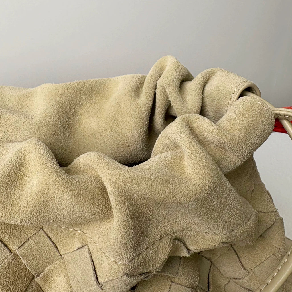 Two-tone Woven Clutch\ Shoulder Bag (Beige & Red)