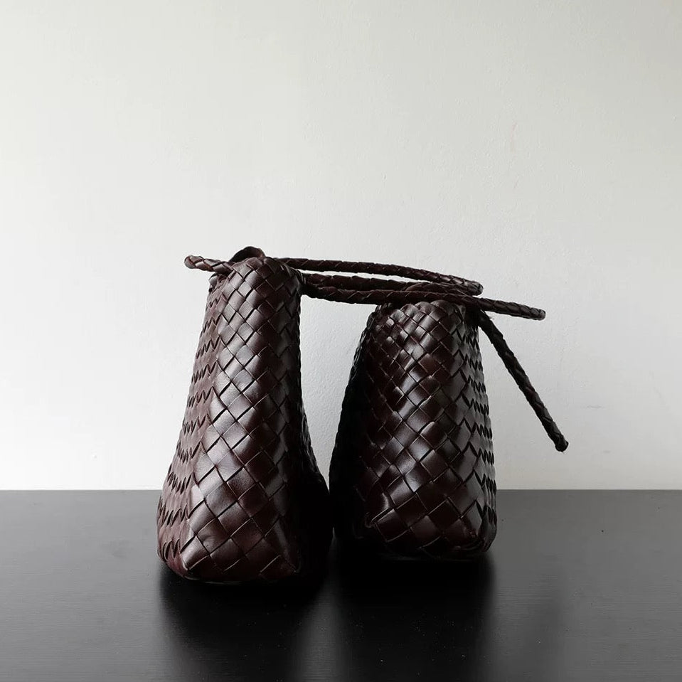 Small Woven Tote Bag in Dark Brown
