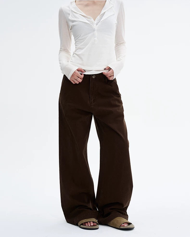 Wide Leg Pants in Dark Brown