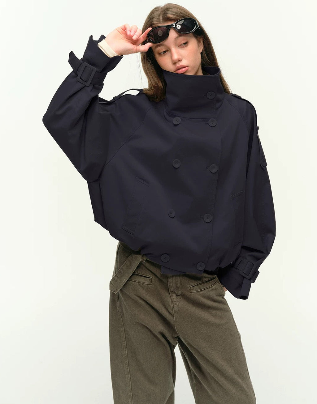 Short Trench Coat in Navy Blue