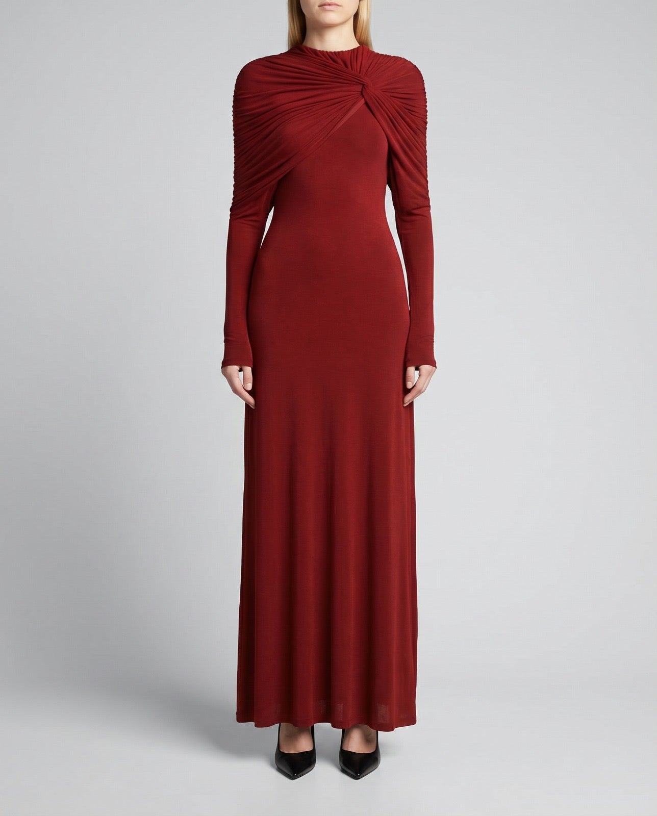 Draped Maxi Dress in Red (Immediate)