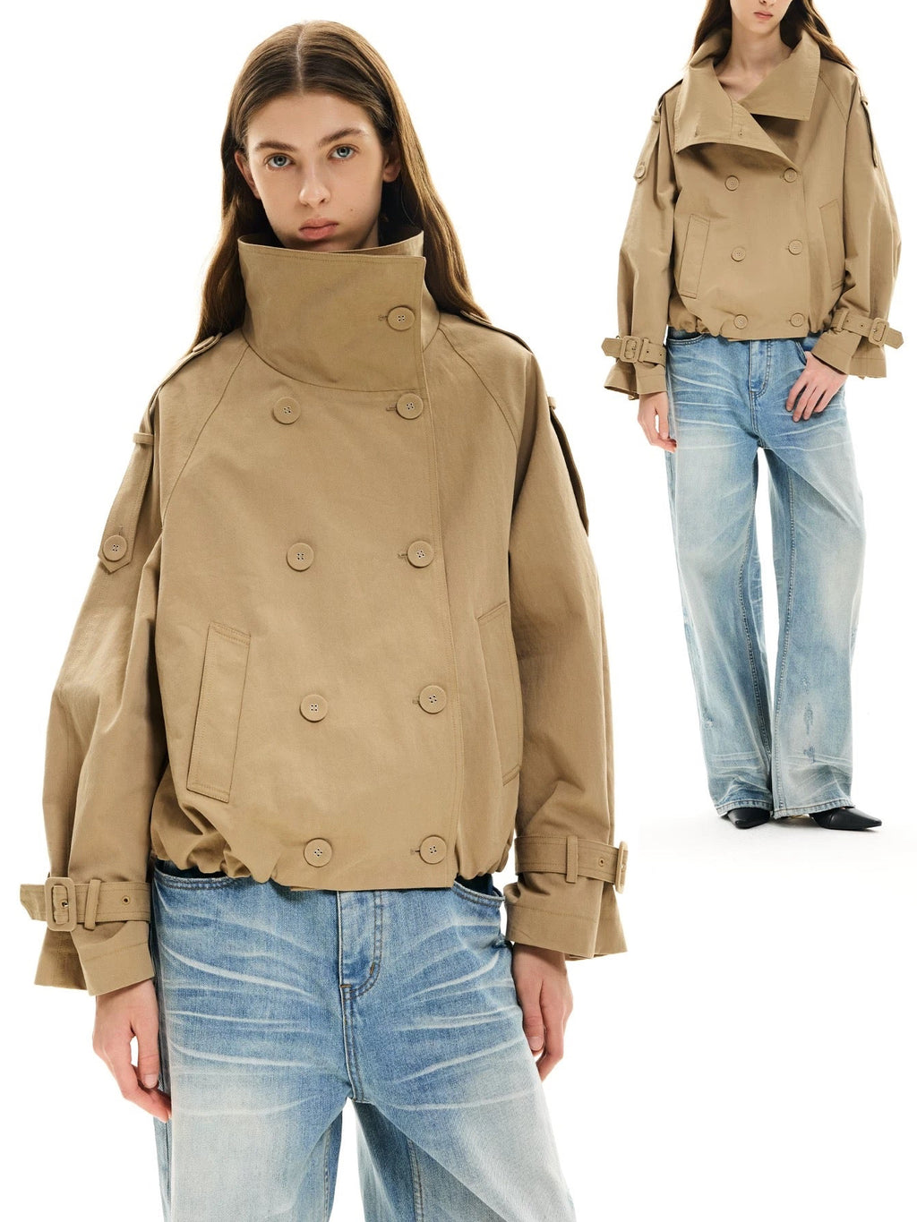 Short Trench Coat in Beige