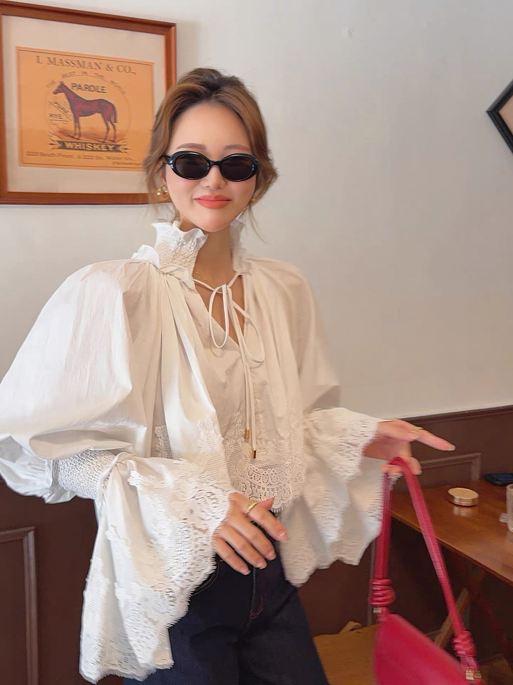 Lace Detail Tie Blouse