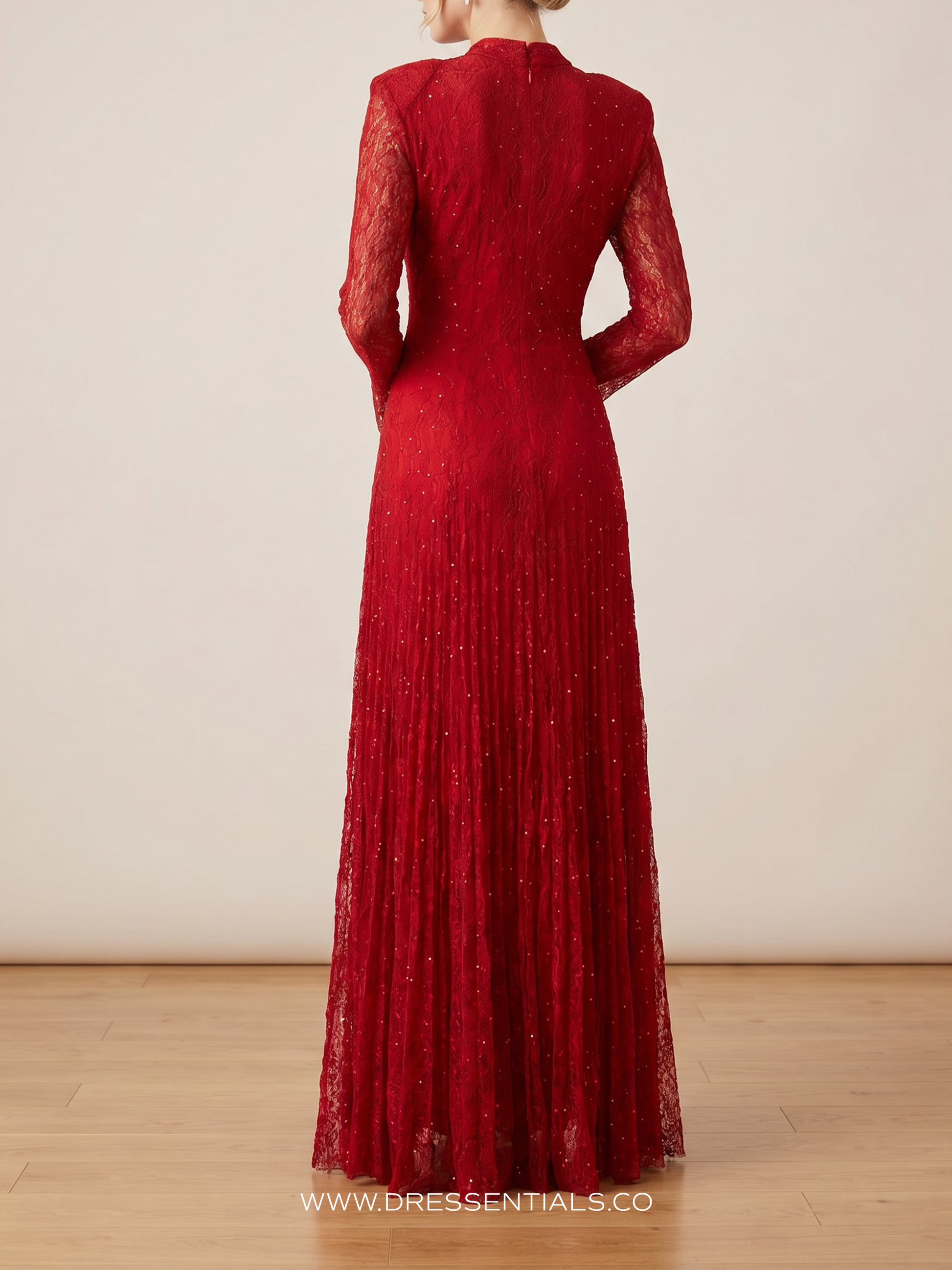 Embellished Lace Dress in Red