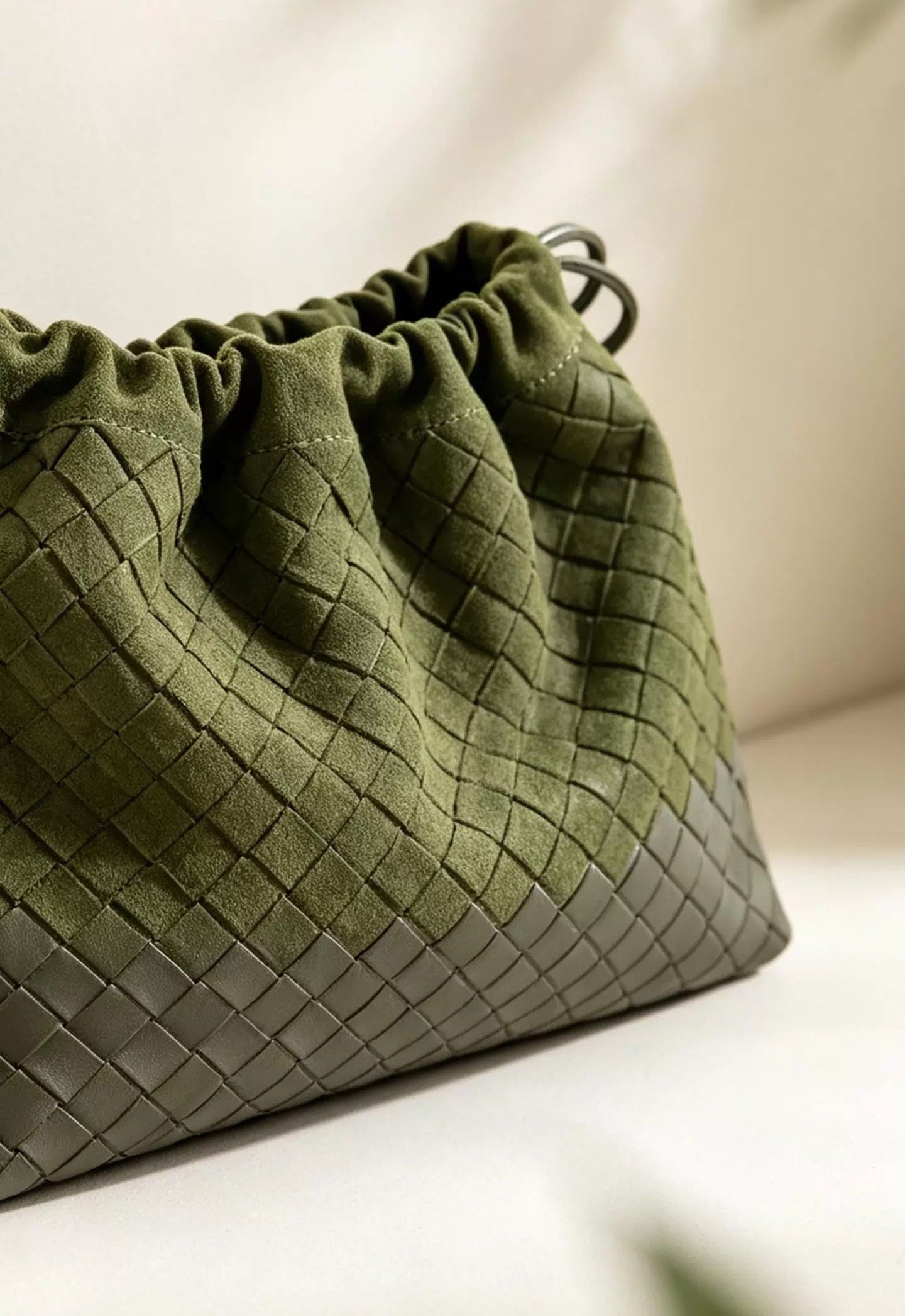 Two-tone Woven Clutch\ Shoulder Bag (Olive Green)