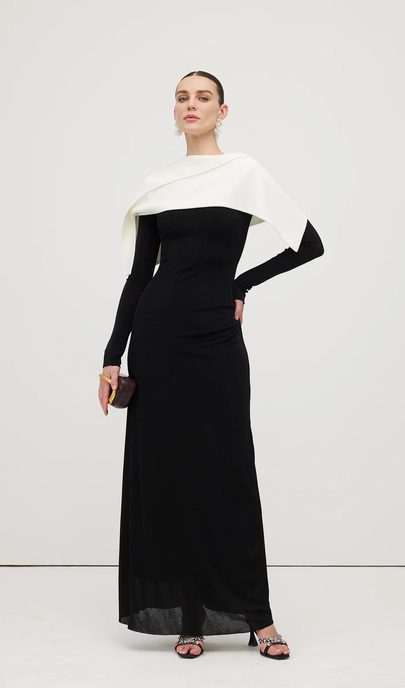 Cape Black\White Dress with Long Sleeves