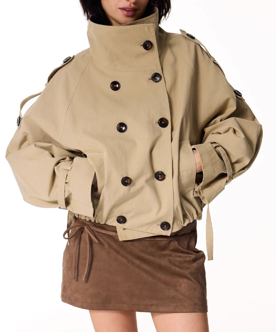 Gathered Trench Jacket in Beige