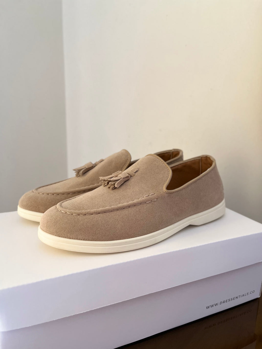 Suede Slip On Loafers in Beige (Immediate)