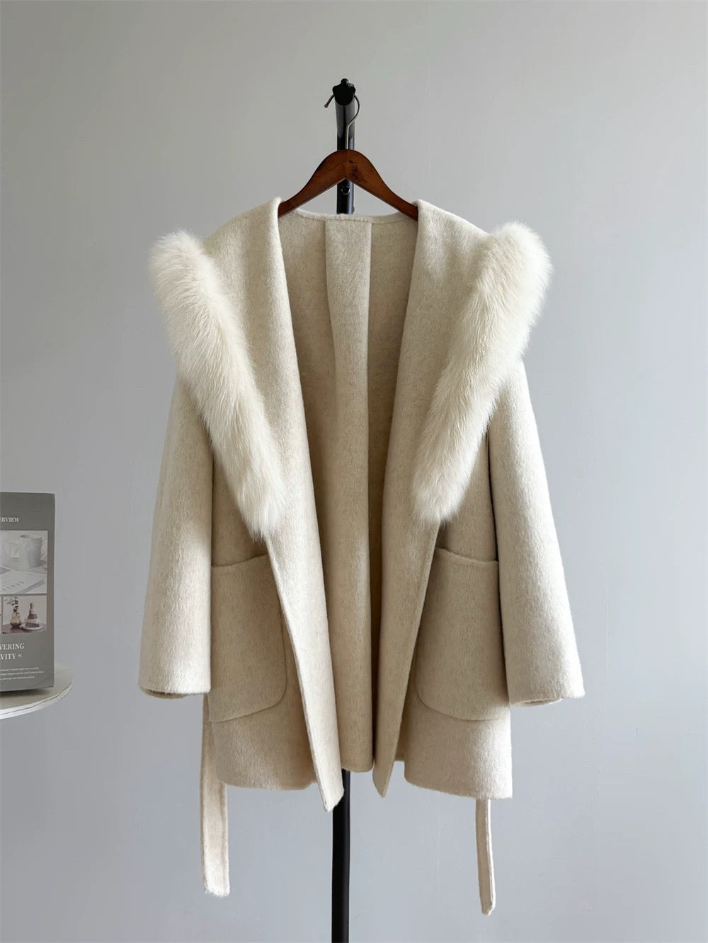 Fox Fur Collar Jacket in Cream