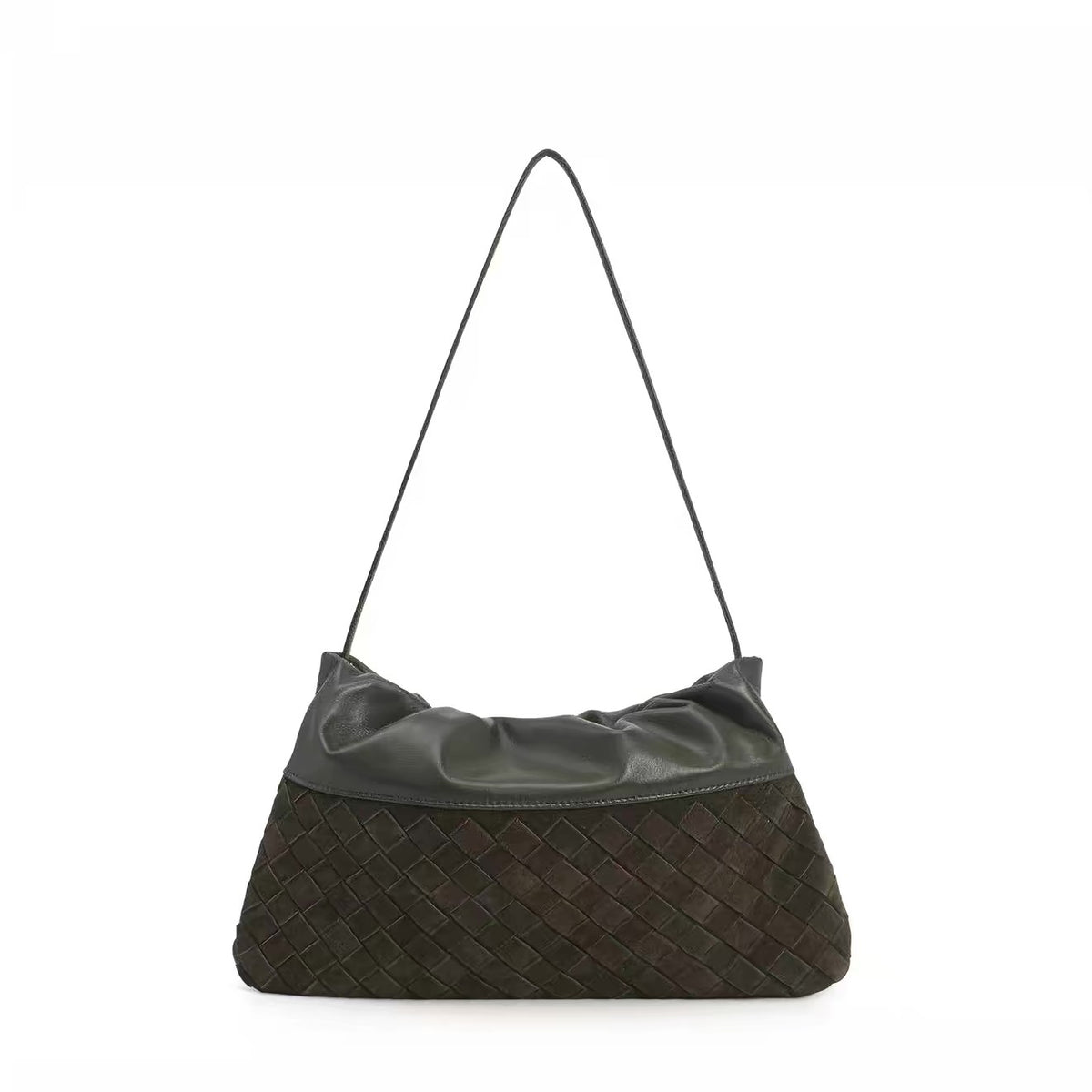 Two-tone Woven Shoulder Bag in Olive Green
