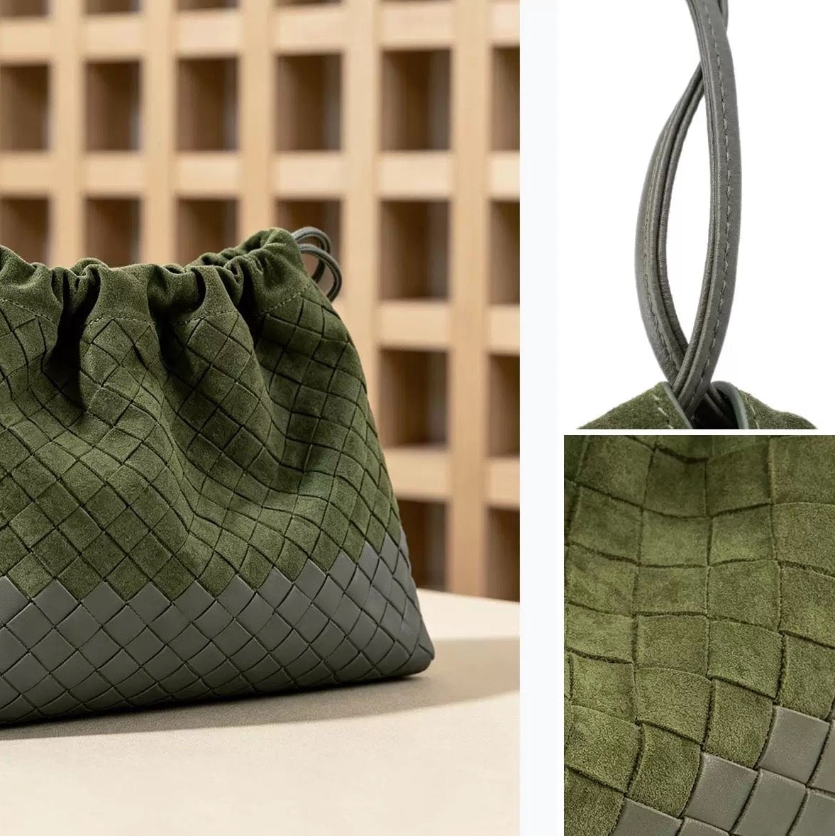 Two-tone Woven Clutch\ Shoulder Bag (Olive Green)