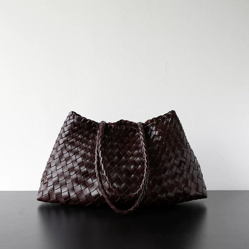 Small Woven Tote Bag in Dark Brown