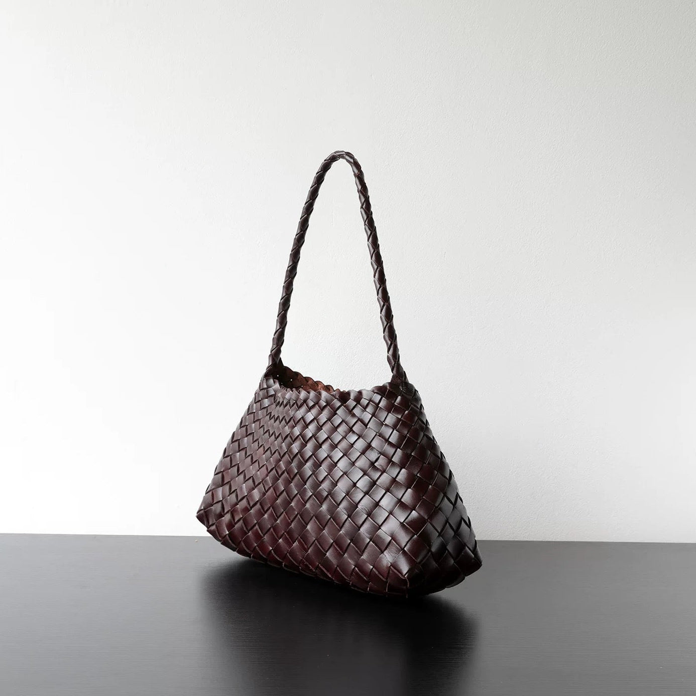 Woven Shoulder Bag in Dark Brown