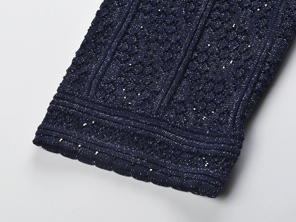 Knit Cropped Cardigan and matching Rhinestone Knit Maxi Skirt Set