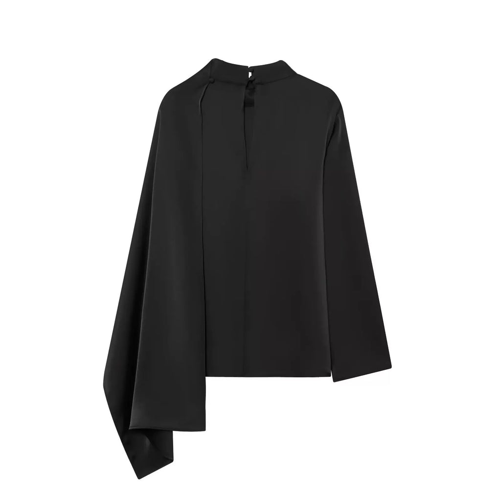 Satin Blouse with Drapes in Black