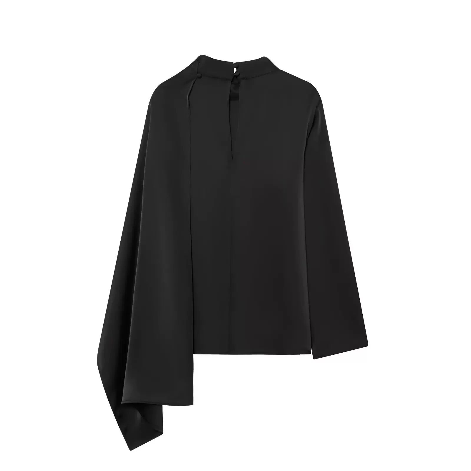 Satin Blouse with Drapes in Black