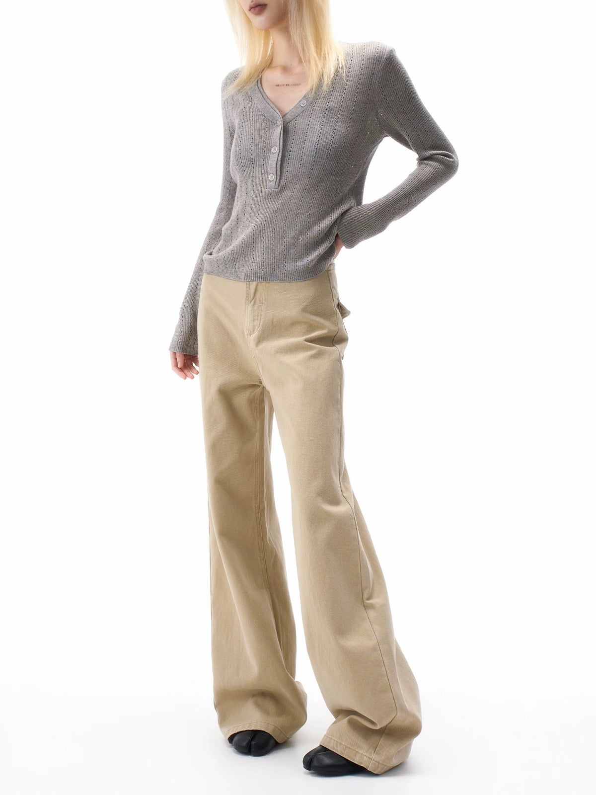 High-rise wide-leg jeans in beige