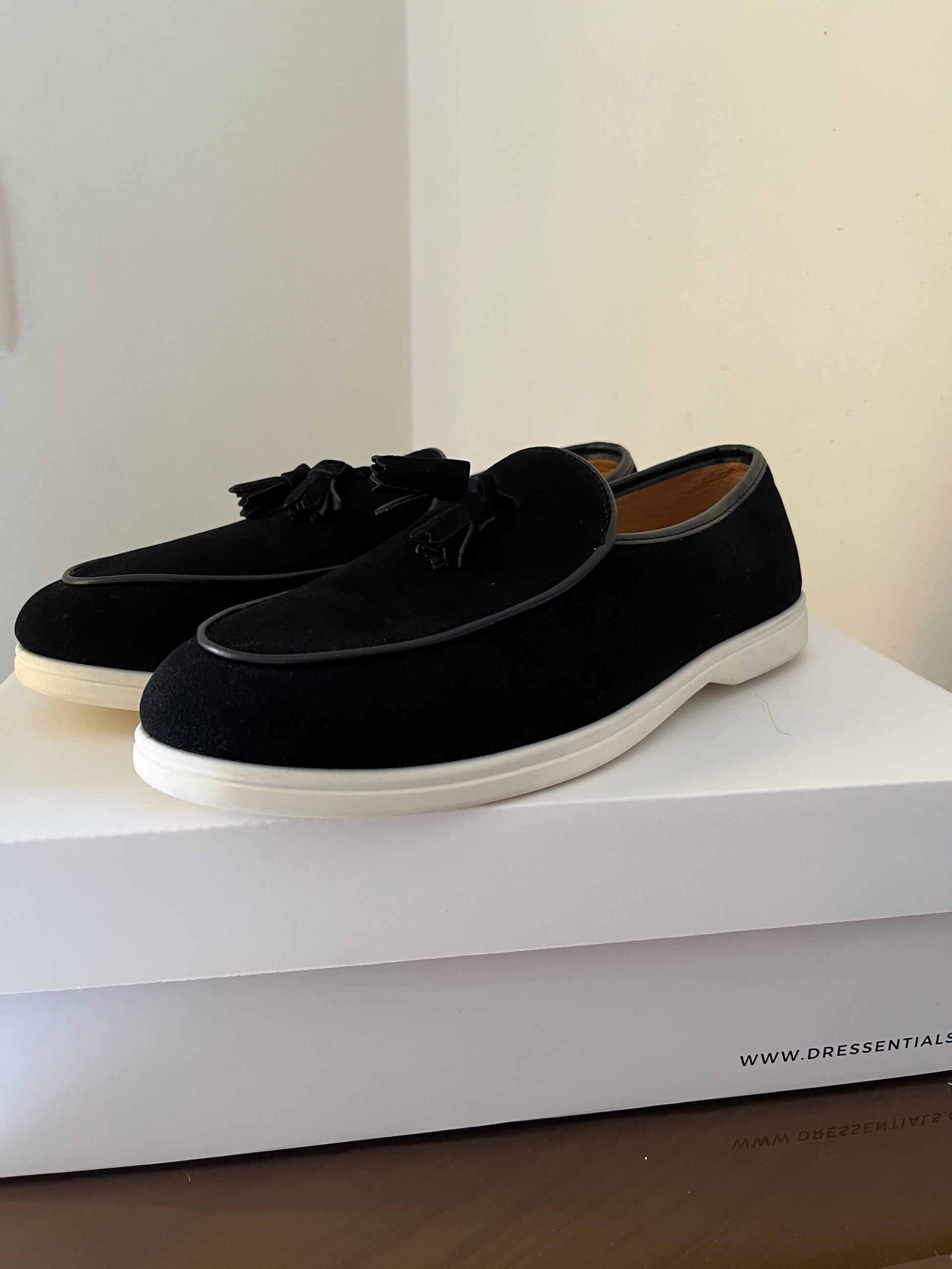 Suede Slip On Loafers in Black (Immediate)