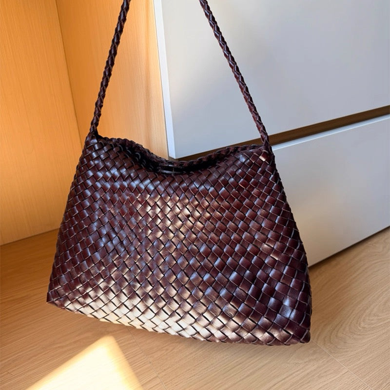 The Woven Slouch Tote Bag in Dark Brown