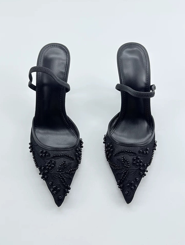 Embroidered Heels in Black