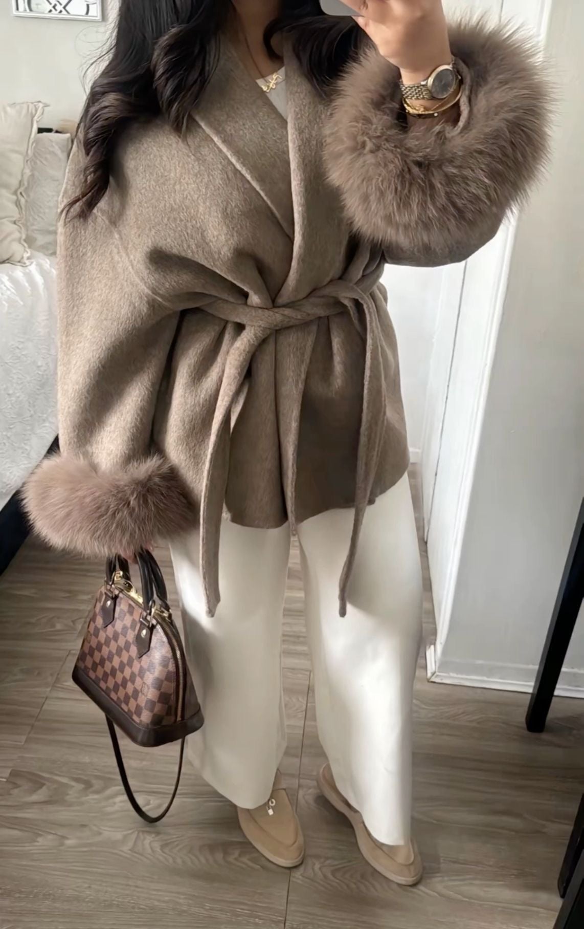 Fur Sleeves Jackets in Beige