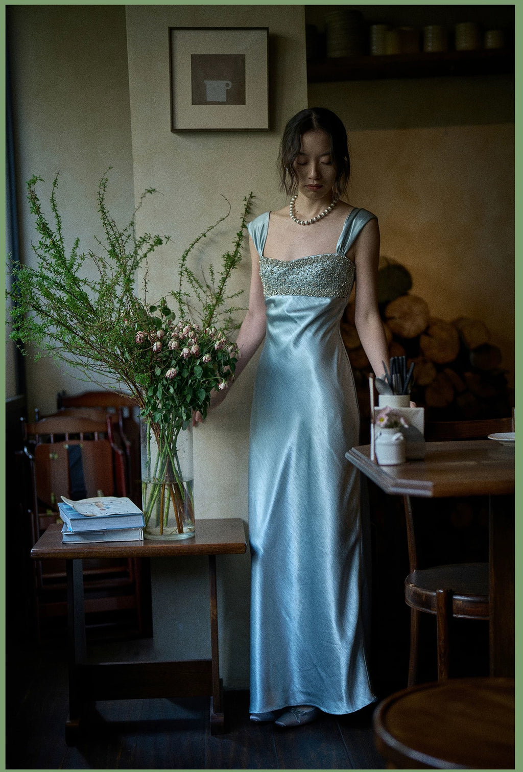 Satin Maxi Dress with Embellishments (Immediate)