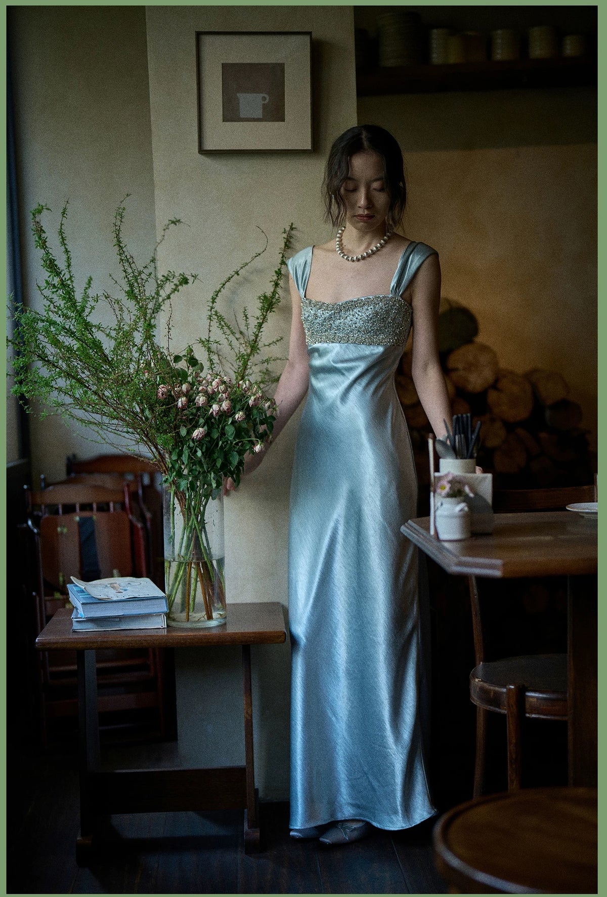 Satin Maxi Dress with Embellishments (Immediate)