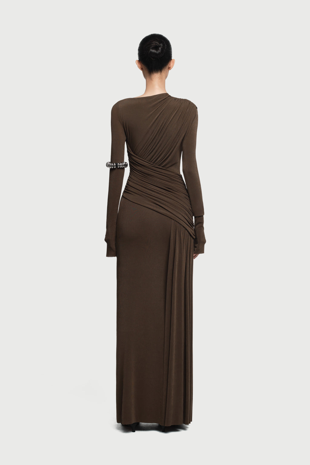 Maxi Long Sleeved Dress with Front and Back Drapes