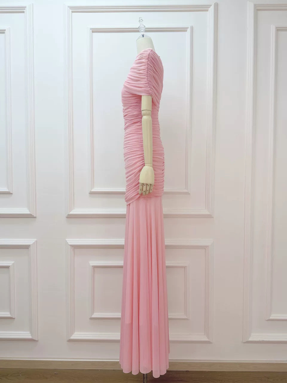 Draped Shoulder Maxi Dress in Pink