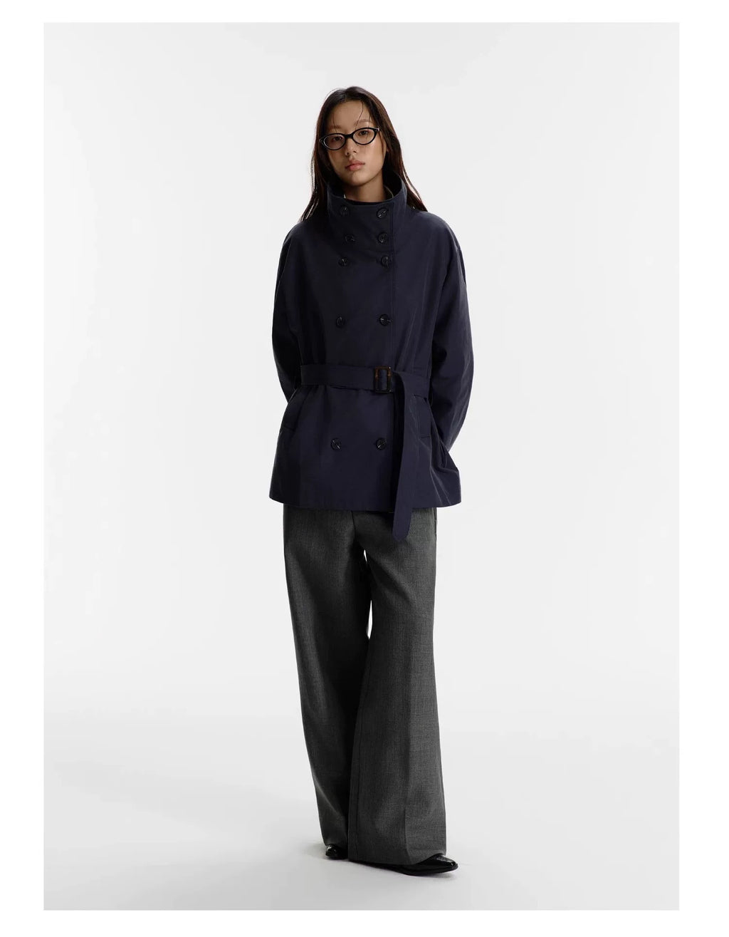 Mid-Length Trench Jacket in Navy Blue