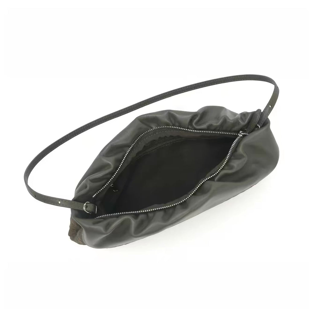 Two-tone Woven Shoulder Bag in Olive Green