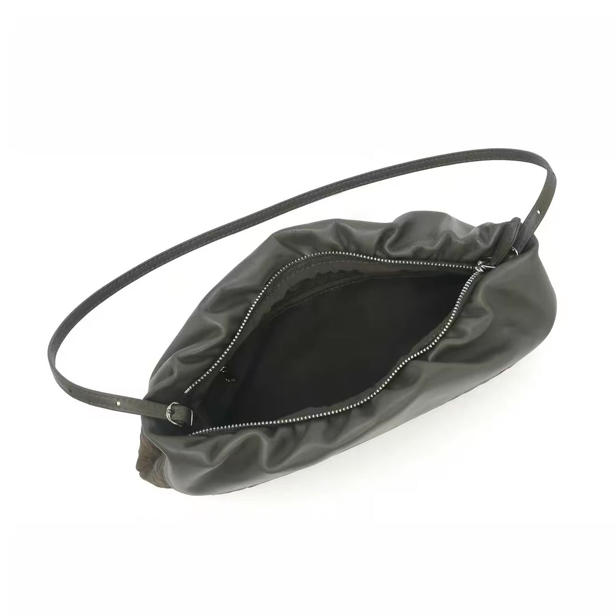 Two-tone Woven Shoulder Bag in Olive Green