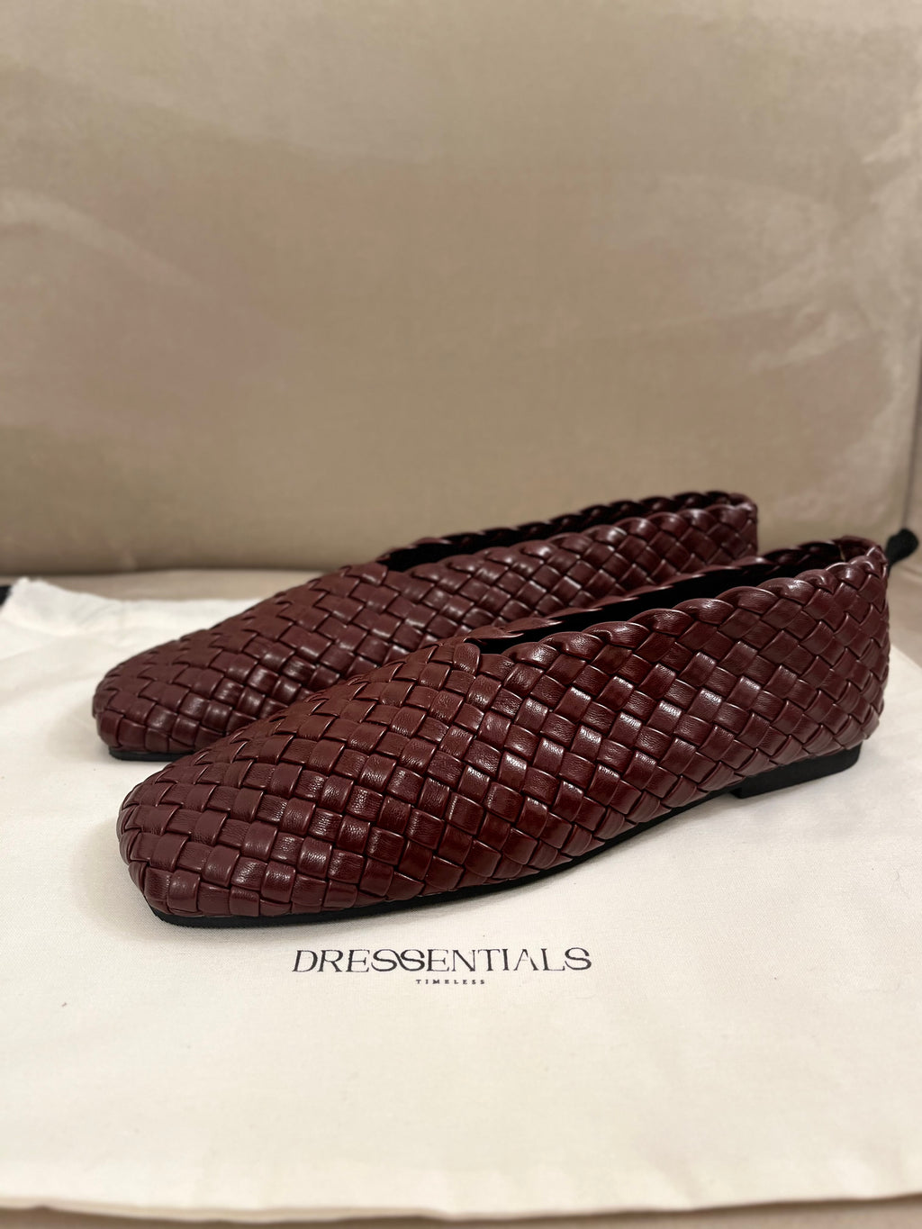 Woven Leather Flats in Burgundy
